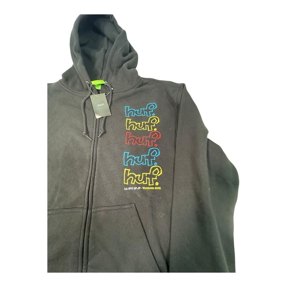 HUF Drop Out Stack F/Z Hoodi‎ Black Multicolor Logo Mens Size S - Picture 3 of 10